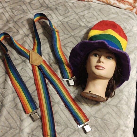 🌈 rainbow hat and suspenders set - Picture 1 of 9